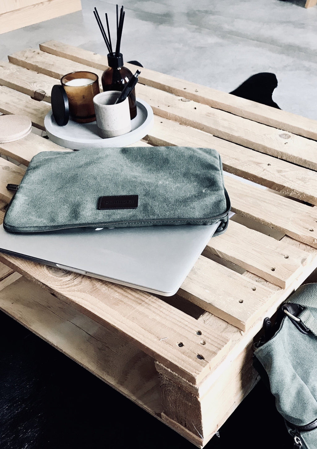 The Huey Laptop Sleeve by NED Collections  Durable canvas with padded lining and full zip-around closure.  35cm x 26cm