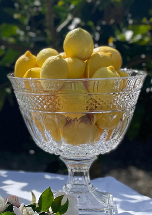 Chelsea Crystal Bowl  The Chelsea Crystal bowl is a stunner.  Desserts, fruits, flowers, ornamentals, or a super special 'treats' bowl..... stop it!  Stands: 26cm high   Width: 26cm across its top