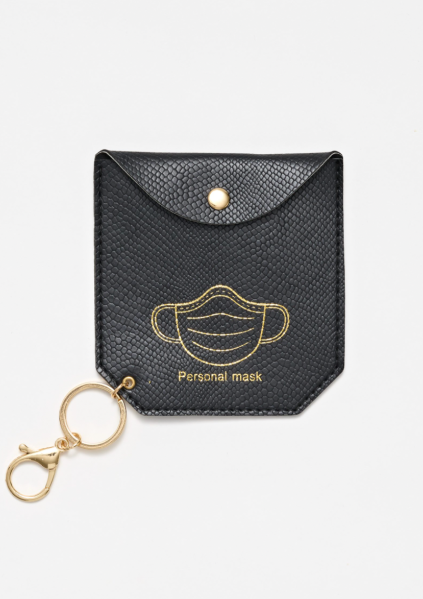 Face Mask Holder - Black Snake, by Stella + Gemma Keep your mask nice and handy and germ free in this cute wee mask holder from Stella and Gemma.  Key chain attached for easy access on your keys.