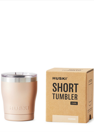Huski Short Tumbler This is not your typical cup. The Huski Short Tumbler keeps drinks piping hot or ice-cold for hours. Whether it's your morning coffee or evening gin and tonic, Huski has you covered.  Keeps drinks hot or cold for hours. Triple layer insulation. Fits most car cup holders. 250ml capacity with tapered base. Easy to clean sliding lid. Helps reduce accidental splashes. Built to last. Made with premium 304 stainless steel.