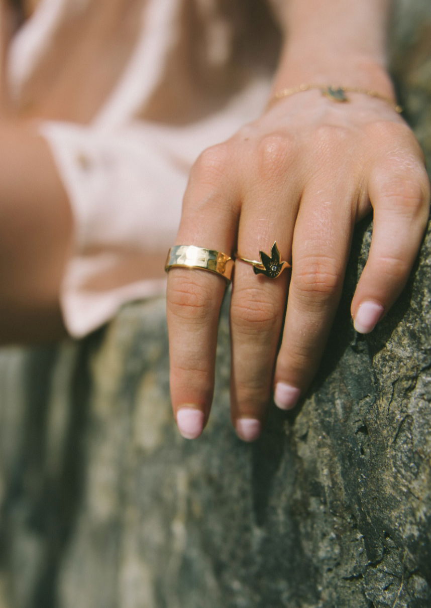 Frida Ring in Gold | Love Lunamei         Stack It                New  Peace and Love  Our Peace Bird Collection has been designed to bring the wearer a sense of calm and complete harmony while reflecting on the tumultuous times we have been enduring globally. Featuring sparkling cubic zirconia, the delicately etched Peace Bird is a symbol of love and renewal of life