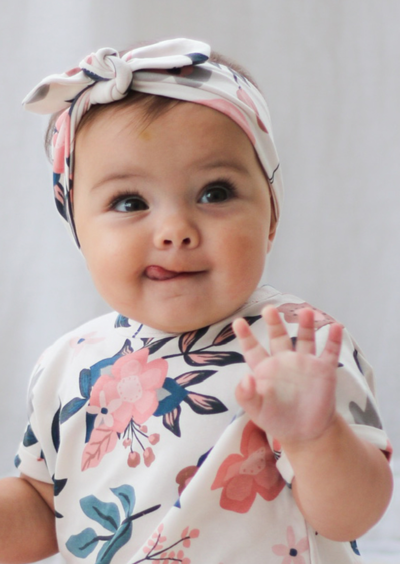 Headbands, by Burrow & Be These knotted baby headbands are just the cutest.  Made  from our extra soft organic cotton (95%) and elastane (5%) for the perfect amount of stretch and comfort, your wee babe won’t mind wearing it at all.  The headband will fit from 0-1 years old.