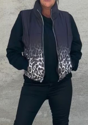 Lepore Puffer Vest - Black Leopard