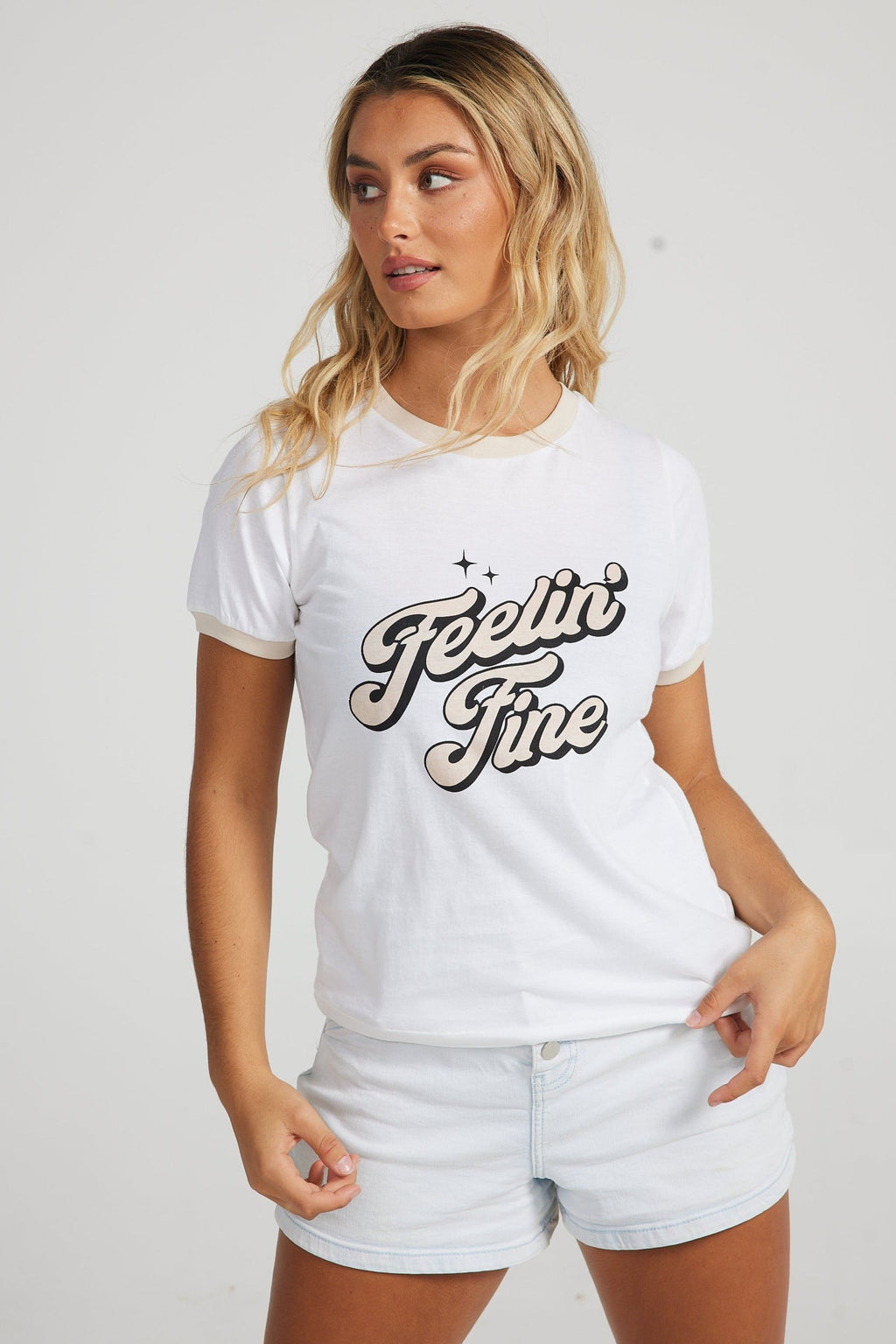 Feeling Fine Ringer Tee - White