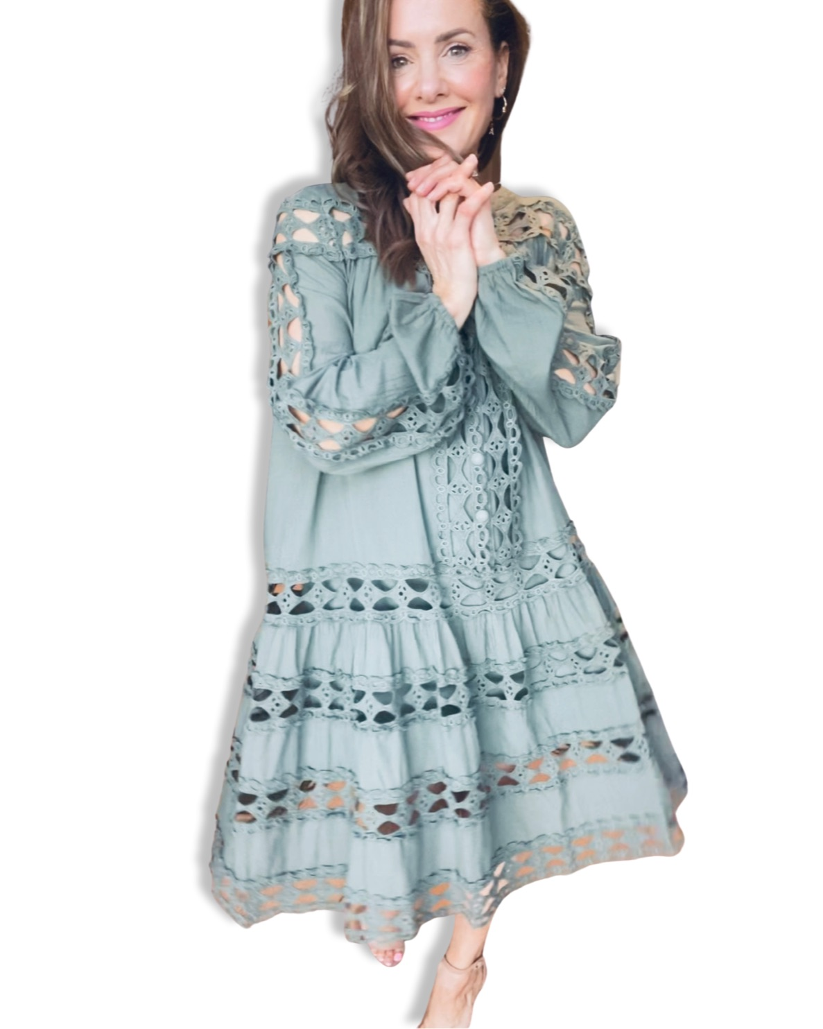 Devotion Twins Palermo Mini Dress with Lace - Kaki